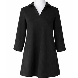 J.McLaughlin Black Tunic Top Pullover V-Neck Stretchy Soft Faux Suede Size M